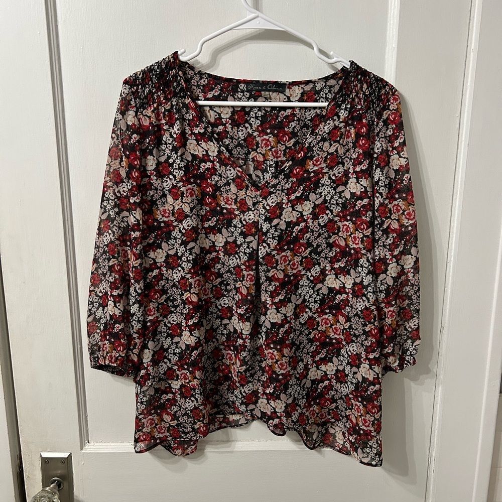 Floral Women's Top - Red and Black